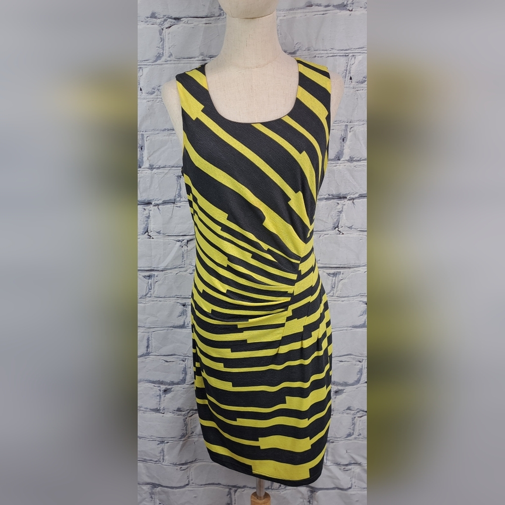 Nico LA Womens Dress Vintage 90s 80s Retro Pattern Yellow Black Wavy Wrap Medium